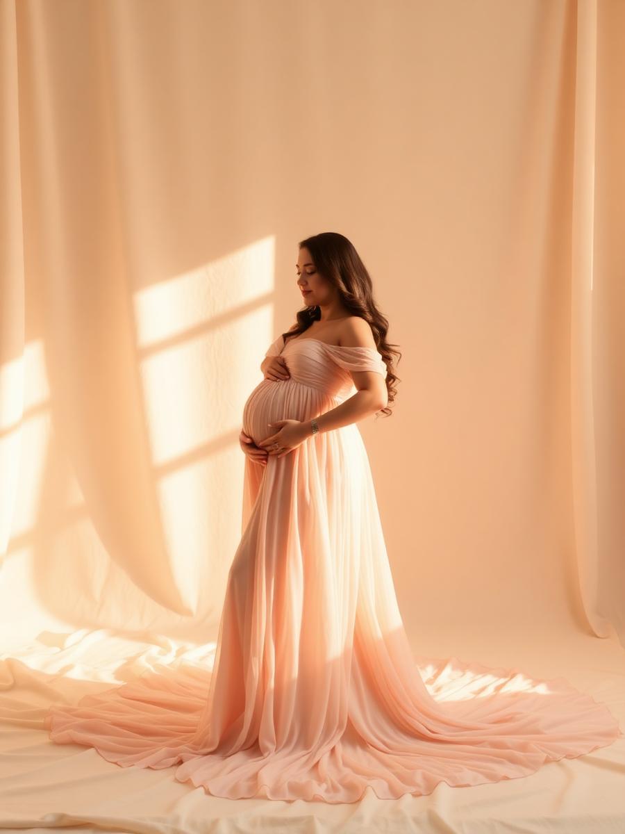 Maternity photoshoot in soft blush light