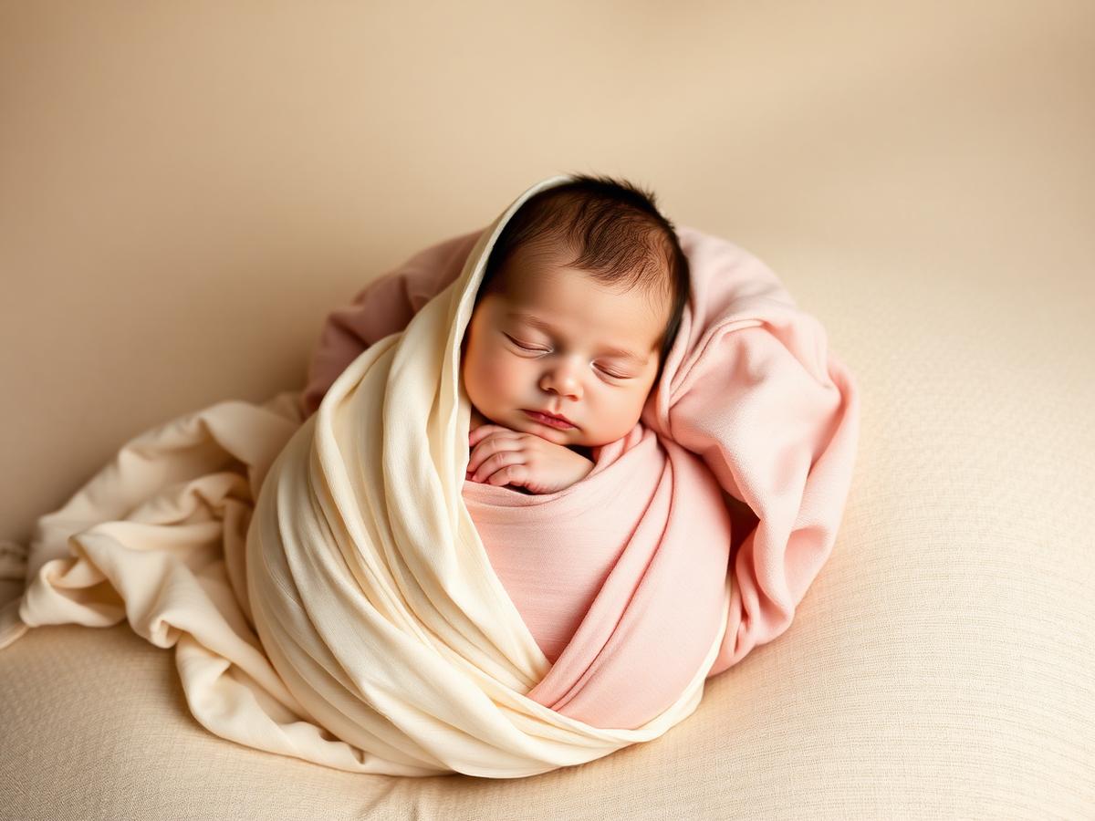 Newborn portrait in soft cream wraps